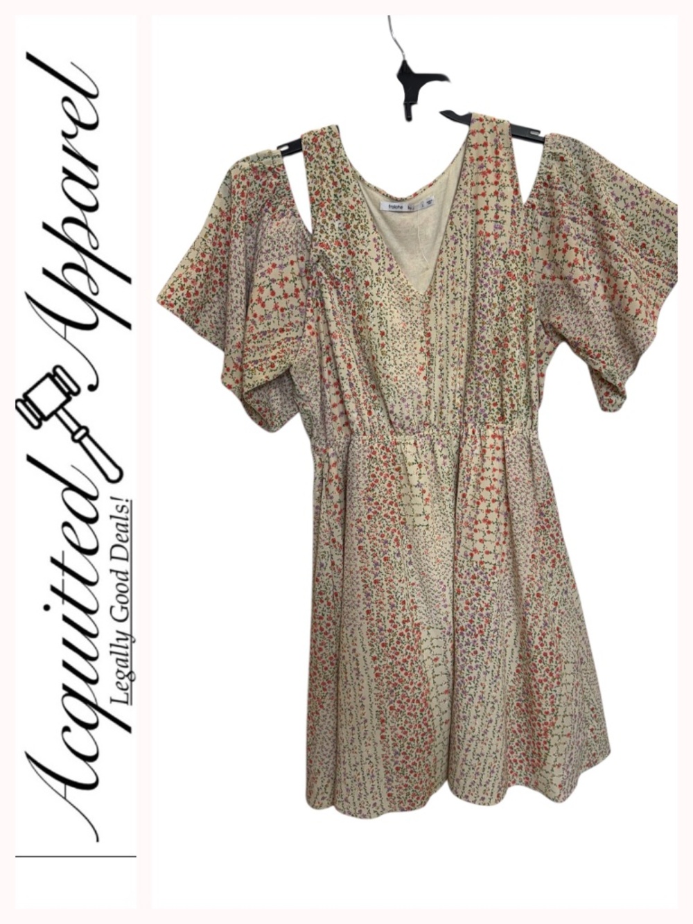 Fraiche by J Brand Cream Floral V-Neck Cold Shoulder Flutter Sleeve Dress